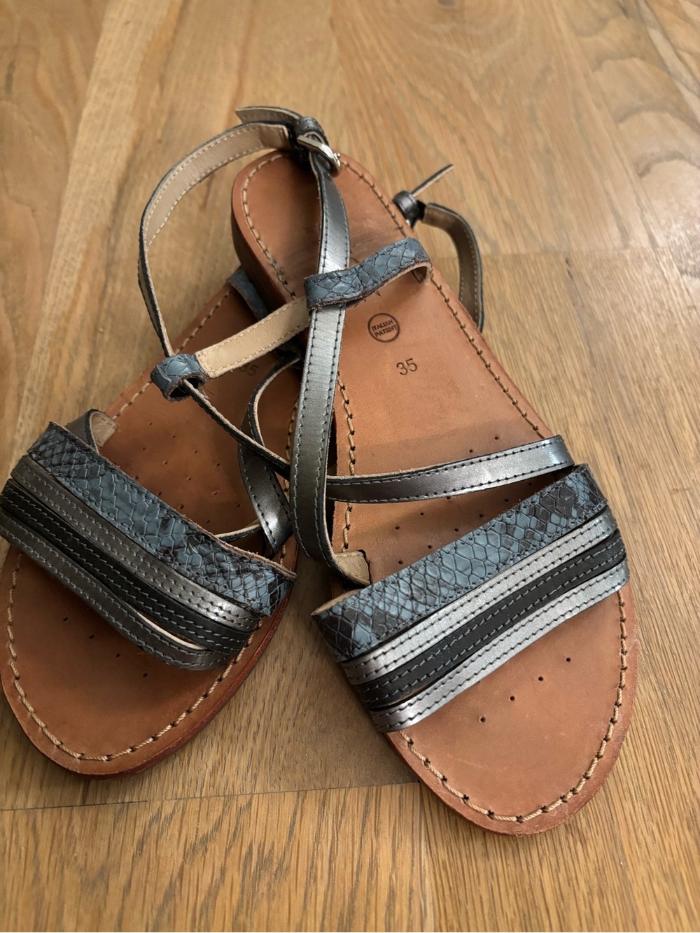 Geox Women's Metallic Charcoal and Blue Strappy Sandals